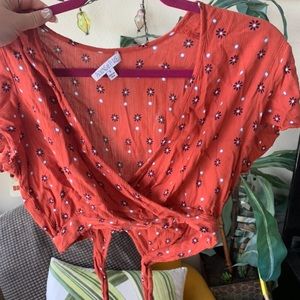 Patrons of peace cropped wrap top with tie in back